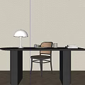 Modern Home Office Desk With White Table Lamp Wooden Chair And Beige Wall