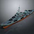 3D Model Of Large Gray Warship With Orange Bottom Cannons Radar Systems