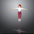 3D Female Character With Red Hair White Top Maroon Pants Arms Outstretched On Gray Background