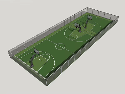 Indoor Basketball Court With Multiple Hoops Green Surface And Surrounding Fencing 3d model