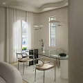 Modern Restaurant Interior With Glass Top Dining Table Metal Frame Chairs And Pendant Lights