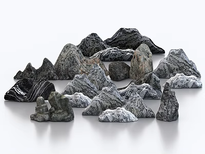 Natural Stones and Wooden Pieces with Various Shapes Colors and Textures 3d model