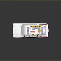 White Classic Car With Red Blue Lights Yellow Storage Boxes Ladder and Red Side Stripes