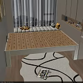 Tatami Bedroom Interior Design With Wooden Tatami Bed Window Curtain Storage Cabinets And Patterned Rug