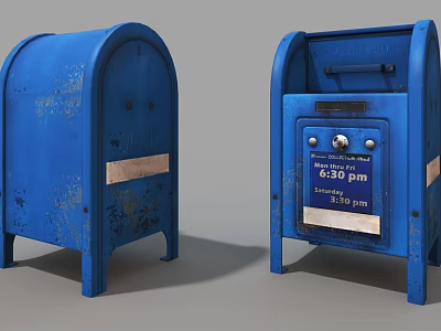 Public Facility Blue Mailboxes With Rusty Appearance And Saturday Pickup Time 3d model