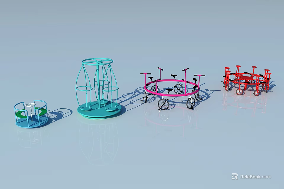 Colorful Metal Playground Structures With Circular Frames And Bright Hues 3d model 