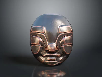 Copper Metallic Decorative Mask With Intricate Facial Features For Fashion Accessories 3d model