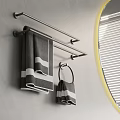 Modern Bathroom Accessories With Towel Racks Gray White Striped Towels Round Ring And Illuminated Mirror