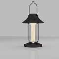 Black Lantern Style Table Lamp with Hanging Hook Transparent Shade Illuminated Bulb on Smooth Surface 3d model