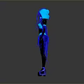 Glowing Blue Humanoid Figure In Fringe Decorated Costume With Headdress Top Shorts And Shoes