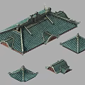 Traditional Chinese Architectural Roof Components With Green Tiles And Various Styles