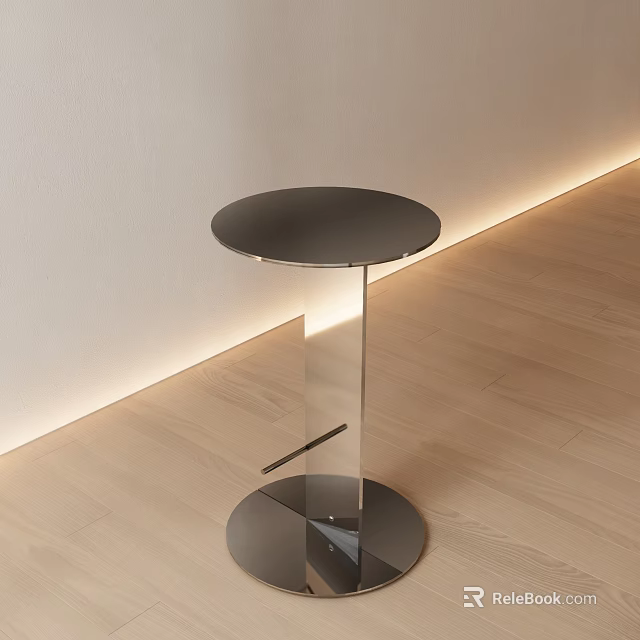Contemporary Round Accent Table with Polished Metal Frame and Clear Glass Top in Stylish Interior 3d model 