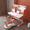 Orange and White Kids Adjustable Desk with Matching Chair and Storage Shelf