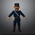 Cartoon Police Officer Character In Blue Uniform With Hat Mustache And Brown Boots