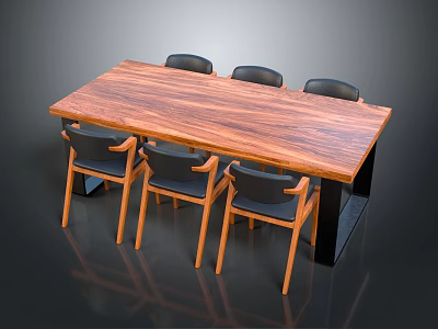 Wooden Rectangular Dining Table Set with Six Chairs and Modern Minimalist Design 3d model