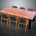 Wooden Rectangular Dining Table Set with Six Chairs and Modern Minimalist Design 3d model