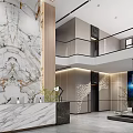 Modern Service Hall Interior With Marble Wall Front Desk And Large Windows