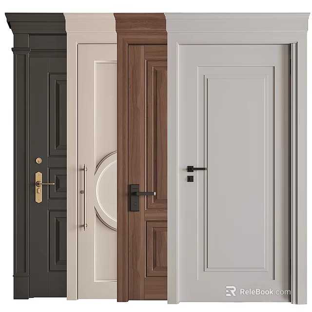 Modern Swing Doors With Various Colors Wooden Texture And Stylish Handles For Home Interior 3d model 