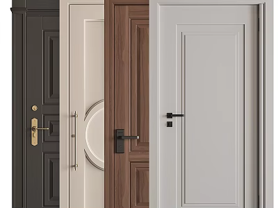 Modern Swing Doors With Various Colors Wooden Texture And Stylish Handles For Home Interior 3d model