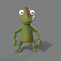 Cartoon Lizard 3D Model With Green Body Red Spots Big Eyes And Gray Background