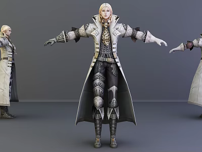 Game Movie Character Blonde Hair Long White Coat Metal Armor Black Pants Arms Outstretched Pose 3d model