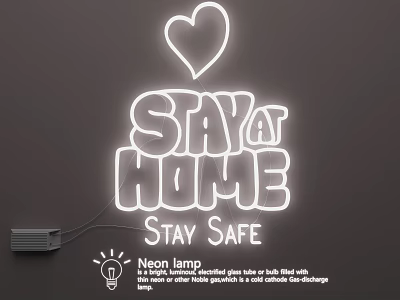 Decorative Neon Lamp Combination with Heart Shape and Stay At Home Stay Safe Text 3d model