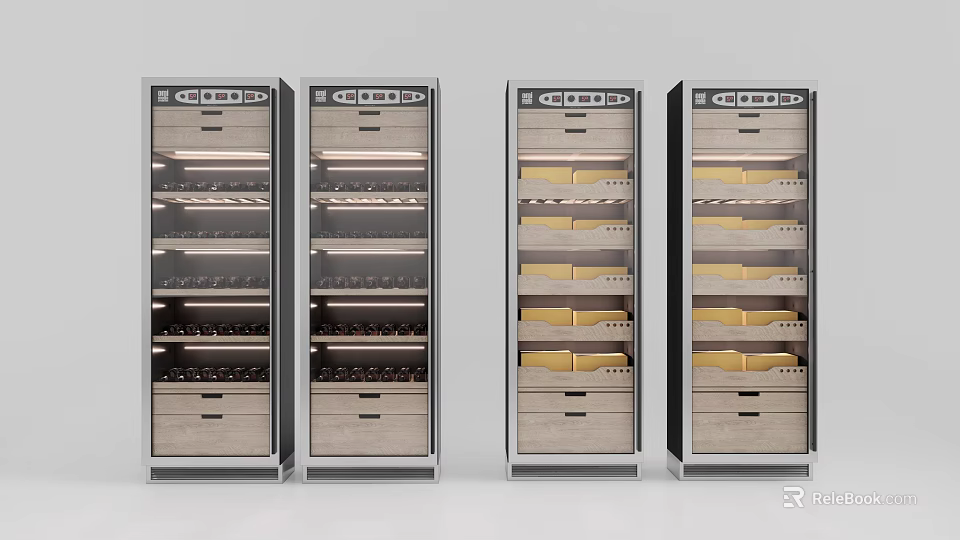Modern Wine Cabinet With Glass Door Multiple Shelves And Wooden Frame Design 3d model 