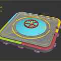 Concrete Round Mechanical Gate With Red Wheel And Colorful Borders In Blue Yellow Green Red