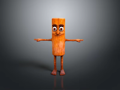 Wooden Decorative Household Item With Anthropomorphic Design Cartoon Face Big Eyes Arms And Legs 3d model