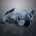 Futuristic 3D Model Spaceship With Blue Gray Exterior Cylindrical Body And Wing Structures