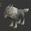 3D Model Of Mythical Gray Wolf With White Fur Blue Eyes And Glowing Blue Patterns