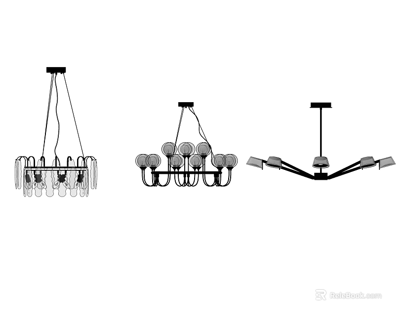 Stylish Modern Chandeliers Featuring Glass Shades Multiple Bulbs And Linear Designs 3d model