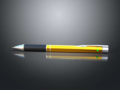 Electronic Pen With Yellow Black Body Silver Tip Cap And Green Indicator Light 3d model
