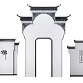 Traditional Chinese Building Exterior Wall with Classic Archway and Symmetrical Eaves Design