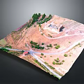 3D Model of Historic Building on Hillside With Surrounding Roads Trees and Green Areas