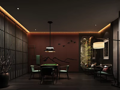 Elegant Traditional Hotel Mahjong Room Interior With Mahjong Table And Chairs 3d model