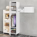 White Modern Multifunctional Storage Cabinet With Clothing Hanging Drawers And Open Shelves