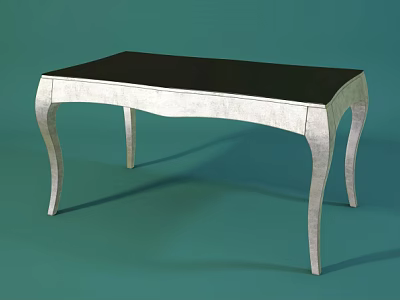 Elegant Modern Desk With Black Tabletop And Silver Curved Metal Legs 3d model