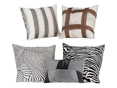 Assorted Decorative Pillows With Striped Leather Wavy Zebra And Checkered Patterns 3d model