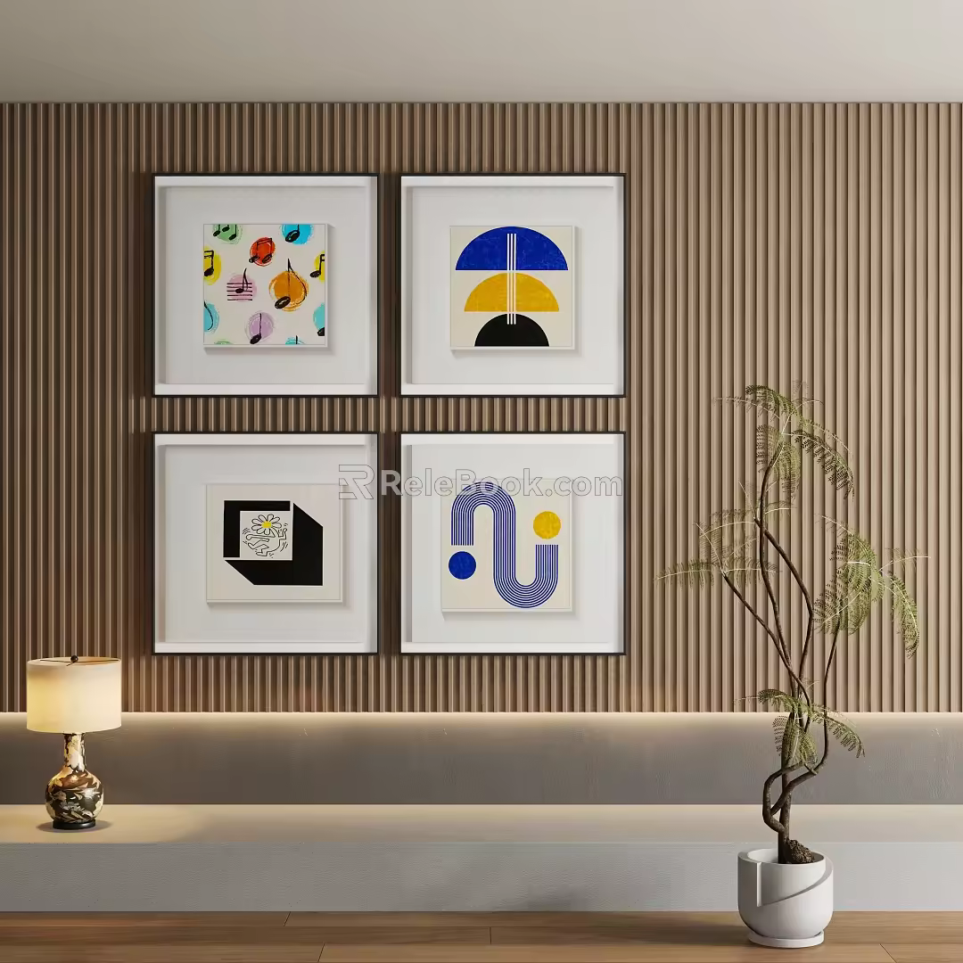 Modern abstract hanging picture combination 3d model