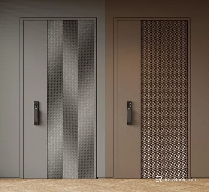 Modern Security Doors With Mesh Panels And Handles 3d model