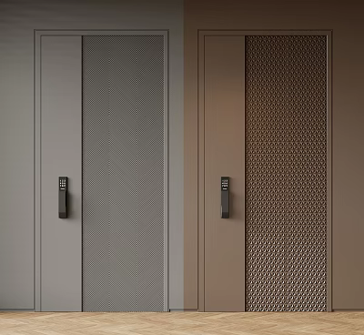 Modern Security Doors With Mesh Panels And Handles 3d model