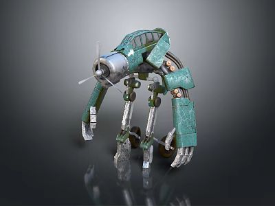 Sci Fi Mechanical Creature With Green Exoskeleton Multiple Legs And Propeller 3d model