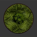 3D Green Conical Tree Model On Round Grass Covered Base