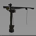 Antique Mechanical Lever Structure With Metal Arm Rotating Wheel And Suspended Rope