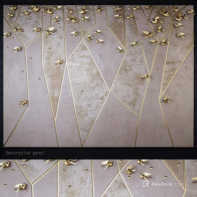 Intricate Geometric Design Decorative Wall Panel With Gold Accents And Textured Surface 3d model 