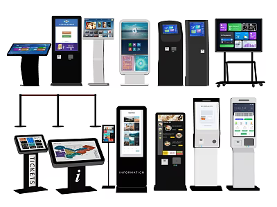 Public Facilities With Various Self Service Kiosks And Interactive Information Displays 3d model