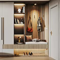 Modern Shoe Cabinet Design Featuring Mirror Clothing Hooks Bench and Decorative Lighting