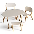 Light Gray Kids Table With Modern Simple Design Two Chairs And Wooden Legs Small Stool