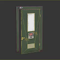 Green Metal Hinged Door With Warning Label Graffiti And Rust Details 3d model